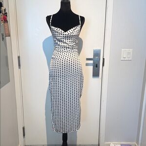 PrettyLittleThing Black and White Spotted Midi Dress